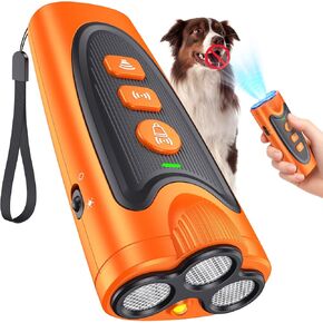 جهاز منع نباح الكلاب، 3X جهاز مضاد للنباح بالموجات فوق الصوتية للكلاب، 6 أوضاع تدريب ونطاق إيقاف نباح الكلاب بطول 23 قدمًا، أداة تدريب محمولة للكلاب مع مصباح يدوي للاستخدام الداخلي والخارجي، برتقالي in Kuwait