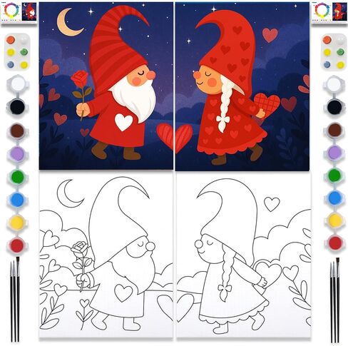 pailim 2 حزمة رشفة والطلاء عدة للبالغين الأزواج طقم الطلاء قماش مرسومة مسبقا للطلاء في المنزل تاريخ ليلة الطرف لصالح اللوازم الفن اللوحة مجموعة الأزواج النشاط 8x10 جنوم الحب in Kuwait