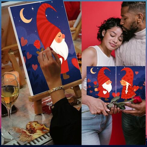 PAILIM 2 Pack Sip and Paint Kit for Adults Couples Painting Kit Pre Drawn Canvas to Paint at Home Date Night Party Favor Supplies Art Painting Set Couples Activity 8x10 Gnome Love in Saudi Arabia