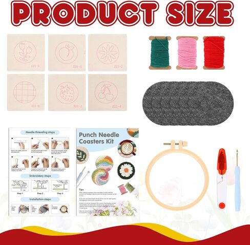 JarThenaAMCS 6 Pcs Valentine' s Day Punch Needle Coaster Kit Easy DIY Pink Red Strawberry Cherry Peach Embroidery Set with Tools for Wedding Anniversary Party Supplies in Saudi Arabia