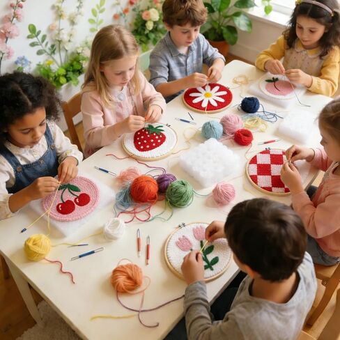 JarThenaAMCS 6 Pcs Valentine' s Day Punch Needle Coaster Kit Easy DIY Pink Red Strawberry Cherry Peach Embroidery Set with Tools for Wedding Anniversary Party Supplies in Saudi Arabia