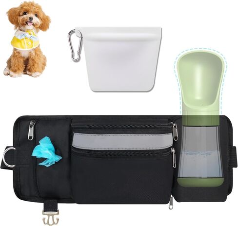 حقيبة علاج الكلاب لحقيبة حزام الخصر للمقود، حقيبة علاج ممتازة للكلاب لتدريب الجراء والمشي مع جيب حامل بسحاب مقسم، حامل زجاجة مياه، إدراج سيليكون، مشبك، أسود in Kuwait