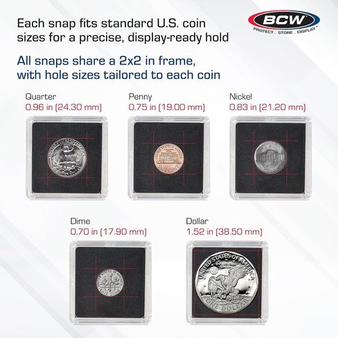 مجموعة متنوعة من حوامل العملات المعدنية BCW 2x2 مكونة من 25 قطعة | 5 مقاسات متنوعة | إدراج أبيض وأسود على الوجهين | واقيات العملات المعدنية القابلة للتكديس لعملات البنس والنيكل والدايم والربع والدولار in Kuwait