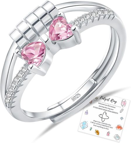 HEEYA Birthstone Rings for Women,Anxiety Ring,Dainty Sterling Silver Plated Bow Spinner Fidget Ring,Adjustable Birthstone Ring for Women,Birthday Christmas Gifts for Wife Daughter Sister in Saudi Arabia