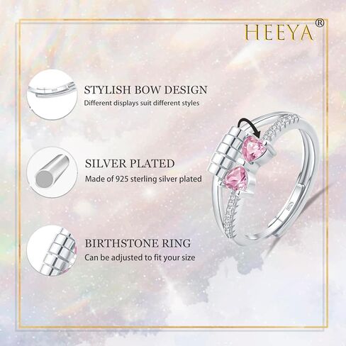 HEEYA Birthstone Rings for Women,Anxiety Ring,Dainty Sterling Silver Plated Bow Spinner Fidget Ring,Adjustable Birthstone Ring for Women,Birthday Christmas Gifts for Wife Daughter Sister in Saudi Arabia