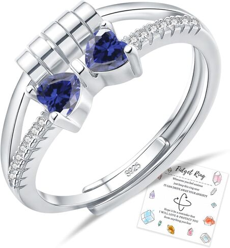 HEEYA Birthstone Rings for Women,Anxiety Ring,Dainty Sterling Silver Plated Bow Spinner Fidget Ring,Adjustable Birthstone Ring for Women,Birthday Christmas Gifts for Wife Daughter Sister in Saudi Arabia