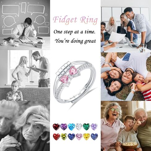 HEEYA Birthstone Rings for Women,Anxiety Ring,Dainty Sterling Silver Plated Bow Spinner Fidget Ring,Adjustable Birthstone Ring for Women,Birthday Christmas Gifts for Wife Daughter Sister in Saudi Arabia