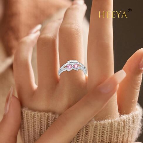HEEYA Birthstone Rings for Women,Anxiety Ring,Dainty Sterling Silver Plated Bow Spinner Fidget Ring,Adjustable Birthstone Ring for Women,Birthday Christmas Gifts for Wife Daughter Sister in Saudi Arabia