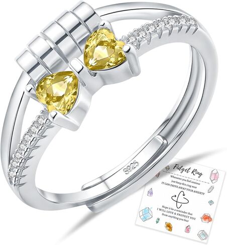 HEEYA Birthstone Rings for Women,Anxiety Ring,Dainty Sterling Silver Plated Bow Spinner Fidget Ring,Adjustable Birthstone Ring for Women,Birthday Christmas Gifts for Wife Daughter Sister in Saudi Arabia