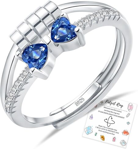 HEEYA Birthstone Rings for Women,Anxiety Ring,Dainty Sterling Silver Plated Bow Spinner Fidget Ring,Adjustable Birthstone Ring for Women,Birthday Christmas Gifts for Wife Daughter Sister in Saudi Arabia