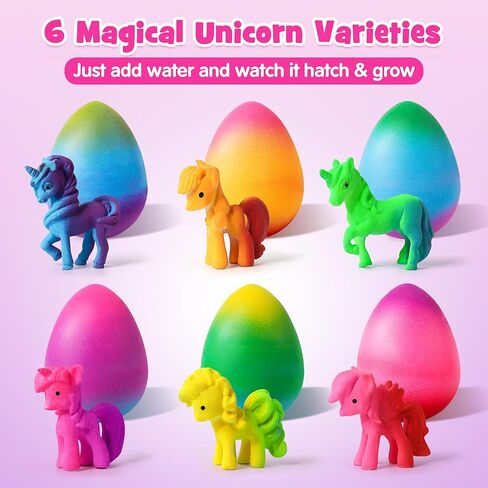 Mocoosy 6 Pack Unicorn Hatching Rainbow Eggs for Kids, Easter Basket Stuffers Bulk, Magic Surprise Growing Egg Unicorn Toys for Girls Age 4-6, Birthday Valentines Gifts for Girls 3 4 5 6 7 8 Years Old in Saudi Arabia