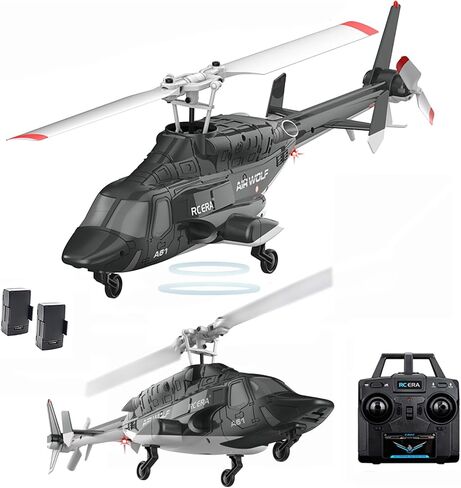 A61 Airwolf طائرة هليكوبتر تعمل بالتحكم عن بعد 4CH RC Heli Aileronless 1/42 مقياس جيروسكوب 6 محاور ارتفاع يحوم موضع التدفق البصري 2 بطاريات للبالغين المبتدئين/أسود أبيض in Saudi Arabia