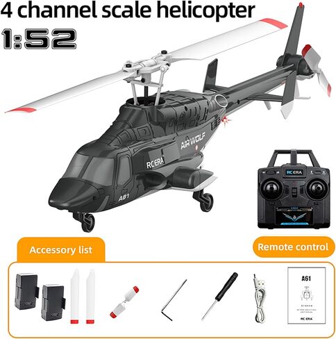 A61 Airwolf طائرة هليكوبتر تعمل بالتحكم عن بعد 4CH RC Heli Aileronless 1/42 مقياس جيروسكوب 6 محاور ارتفاع يحوم موضع التدفق البصري 2 بطاريات للبالغين المبتدئين/أسود أبيض in Saudi Arabia