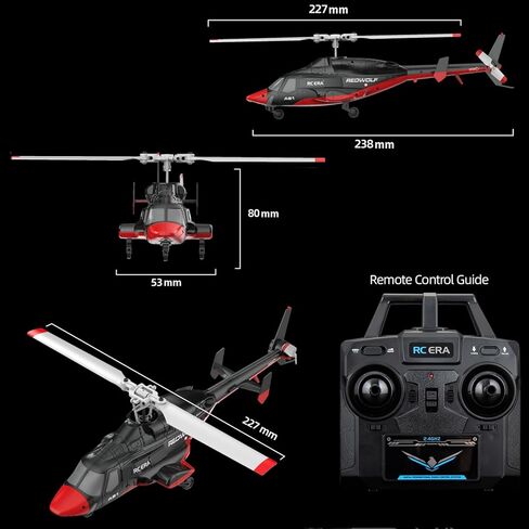 A61 Airwolf طائرة هليكوبتر تعمل بالتحكم عن بعد 4CH RC Heli Aileronless 1/42 مقياس جيروسكوب 6 محاور ارتفاع يحوم موضع التدفق البصري 2 بطاريات للبالغين المبتدئين/أسود أبيض in Saudi Arabia