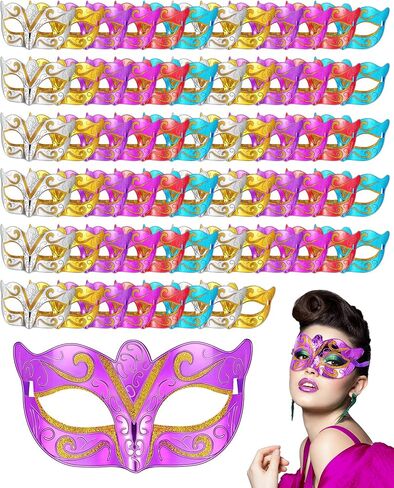 Sratte 120 Pcs Mardi Gras Masks Bulk Metallic Masquerade Masks 6 Colors Mardi Gras Costume Party Accessory in Saudi Arabia