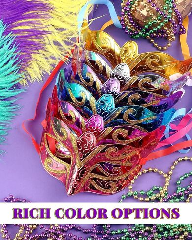 Sratte 120 Pcs Mardi Gras Masks Bulk Metallic Masquerade Masks 6 Colors Mardi Gras Costume Party Accessory in Saudi Arabia