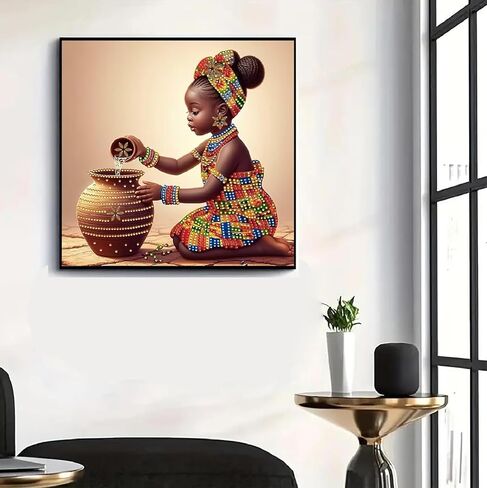 MOMDEDP 5D المرأة الأفريقية الماس مجموعات الرسم الفني - DIY الماس الفن الأفريقي، حفر مستديرة كاملة - التطريز الكريستال عبر غرزة - الحرف الكبار لديكور الجدار والمكتب - 12 × 12 بوصة in Saudi Arabia