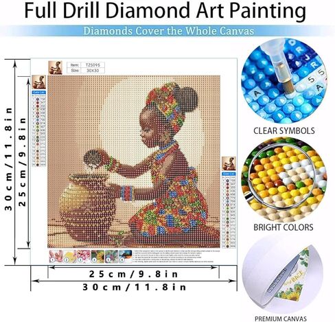 MOMDEDP 5D المرأة الأفريقية الماس مجموعات الرسم الفني - DIY الماس الفن الأفريقي، حفر مستديرة كاملة - التطريز الكريستال عبر غرزة - الحرف الكبار لديكور الجدار والمكتب - 12 × 12 بوصة in Saudi Arabia
