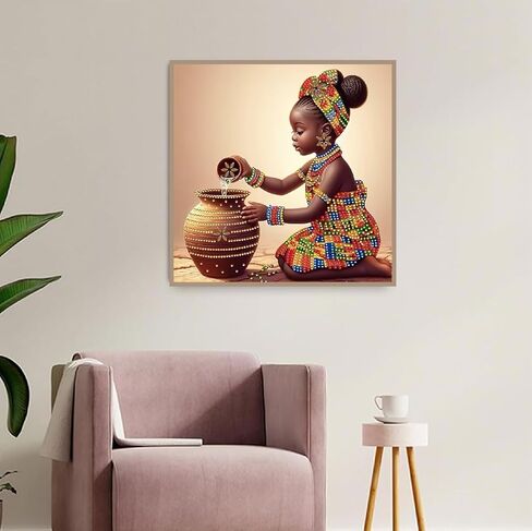 MOMDEDP 5D المرأة الأفريقية الماس مجموعات الرسم الفني - DIY الماس الفن الأفريقي، حفر مستديرة كاملة - التطريز الكريستال عبر غرزة - الحرف الكبار لديكور الجدار والمكتب - 12 × 12 بوصة in Saudi Arabia