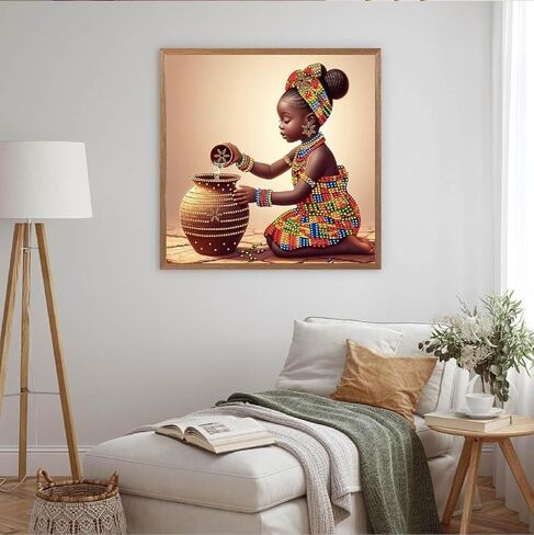 MOMDEDP 5D المرأة الأفريقية الماس مجموعات الرسم الفني - DIY الماس الفن الأفريقي، حفر مستديرة كاملة - التطريز الكريستال عبر غرزة - الحرف الكبار لديكور الجدار والمكتب - 12 × 12 بوصة in Saudi Arabia