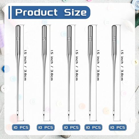 Universal Sewing Machine Needles, Assorted 65/9, 75/11, 90/14, 100/16, 110/18 Heavy Duty Sewing-Machine Needle Ideal for Light to Heavy Fabrics, Compatible with Home Sewing Machine(50 Pcs) in Saudi Arabia