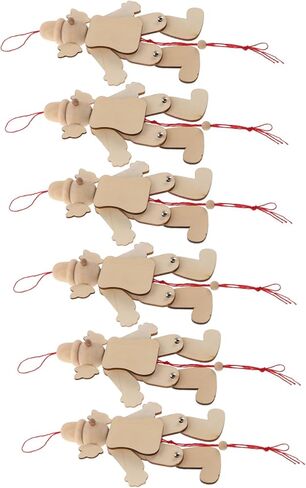 Vaguelly 6pcs Wooden Clown Marionette Puppet Kit Handmade Pull String Puppet for Unfinished Natural Wood Craft Portable Entertainment for Parties and Family Gatherings in Saudi Arabia