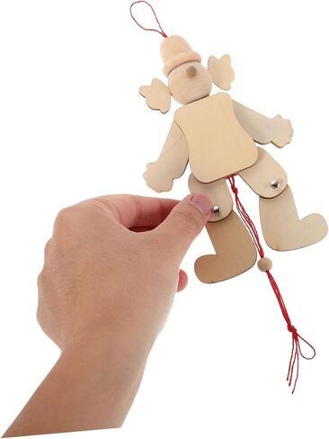 Vaguelly 6pcs Wooden Clown Marionette Puppet Kit Handmade Pull String Puppet for Unfinished Natural Wood Craft Portable Entertainment for Parties and Family Gatherings in Saudi Arabia