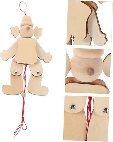 Vaguelly 6pcs Wooden Clown Marionette Puppet Kit Handmade Pull String Puppet for Unfinished Natural Wood Craft Portable Entertainment for Parties and Family Gatherings in Saudi Arabia