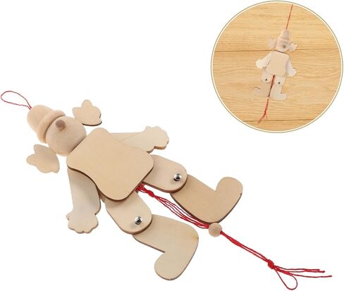 Vaguelly 6pcs Wooden Clown Marionette Puppet Kit Handmade Pull String Puppet for Unfinished Natural Wood Craft Portable Entertainment for Parties and Family Gatherings in Saudi Arabia
