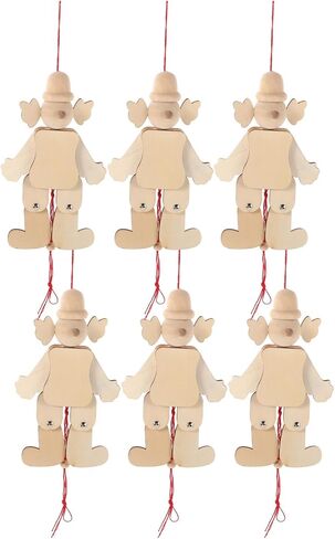 SUPVOX 6pcs Unfinished Wooden Clown Marionette Puppets with Pull String Crafted for Craft Projects Enhances Hand-Eye Coordination and Creativity for Family Gatherings and Educational Play in Saudi Arabia