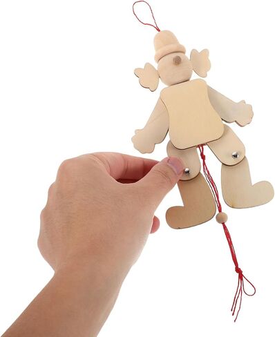 SUPVOX 6pcs Unfinished Wooden Clown Marionette Puppets with Pull String Crafted for Craft Projects Enhances Hand-Eye Coordination and Creativity for Family Gatherings and Educational Play in Saudi Arabia
