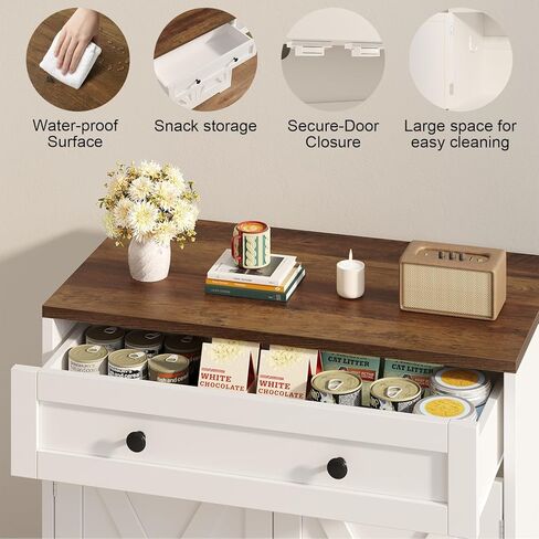 حاوية صندوق فضلات القطط مع أدراج تخزين، وأثاث خشبي لصندوق فضلات مخفي، وبيت قطط داخلي حديث للمزرعة وطاولة جانبية متعددة الوظائف، باللون الأبيض in Kuwait