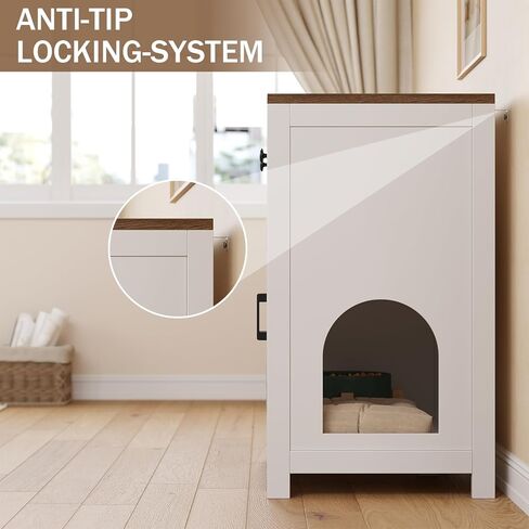 حاوية صندوق فضلات القطط مع أدراج تخزين، وأثاث خشبي لصندوق فضلات مخفي، وبيت قطط داخلي حديث للمزرعة وطاولة جانبية متعددة الوظائف، باللون الأبيض in Kuwait