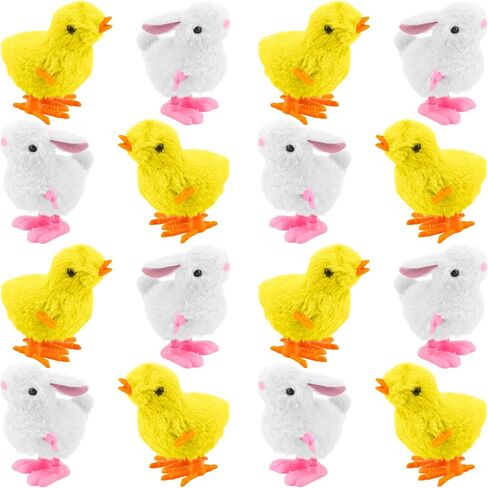 16 Pack Easter Wind Up Chick and Bunny Toys Bunny Jumping Chick Wind Up Toys for Easter Egg Hunt Basket Filler Party Favors, 2 Styles in Saudi Arabia