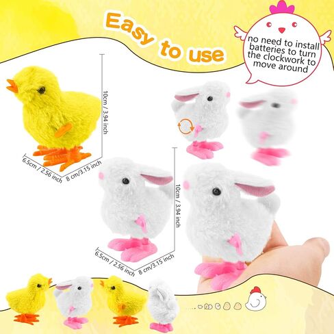 16 Pack Easter Wind Up Chick and Bunny Toys Bunny Jumping Chick Wind Up Toys for Easter Egg Hunt Basket Filler Party Favors, 2 Styles in Saudi Arabia