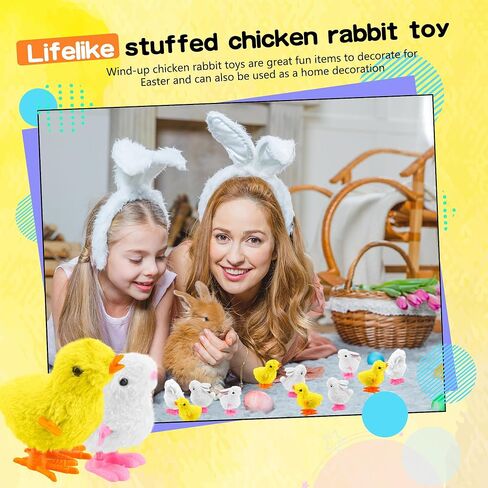 16 Pack Easter Wind Up Chick and Bunny Toys Bunny Jumping Chick Wind Up Toys for Easter Egg Hunt Basket Filler Party Favors, 2 Styles in Saudi Arabia