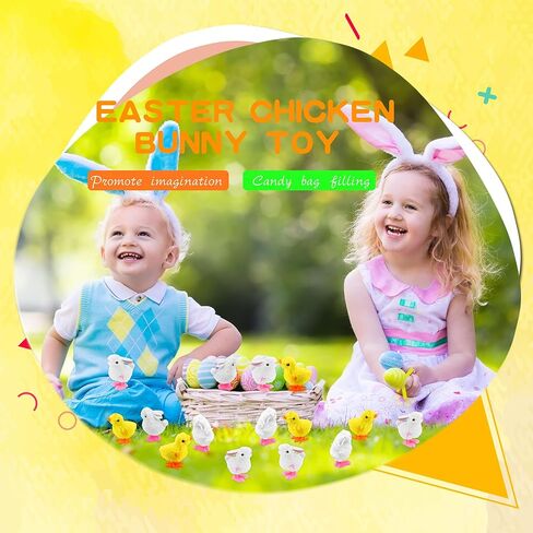 16 Pack Easter Wind Up Chick and Bunny Toys Bunny Jumping Chick Wind Up Toys for Easter Egg Hunt Basket Filler Party Favors, 2 Styles in Saudi Arabia