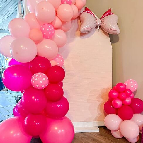 Pink Bow Balloons,12 Inch Hot Pink Rose Dots Bow Foil Balloon and Confetti Balloons with Ribbon,for Girls Birthday Baby Shower Decoration Birthday Wedding in Saudi Arabia