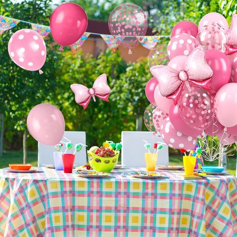 Pink Bow Balloons,12 Inch Hot Pink Rose Dots Bow Foil Balloon and Confetti Balloons with Ribbon,for Girls Birthday Baby Shower Decoration Birthday Wedding in Saudi Arabia