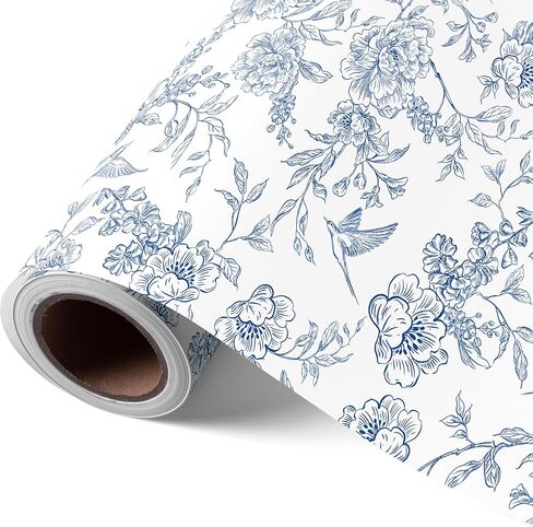 VCOOHM Blue Floral Wrapping Paper Roll - 17 Inches x 9.8 Feet - Vintage Blue Wrapping Paper for Birthday, Wedding, Bridal Shower, Chrismtas and Mother's Day Gifts in Saudi Arabia