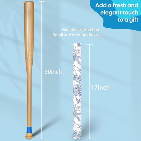VCOOHM Blue Floral Wrapping Paper Roll - 17 Inches x 9.8 Feet - Vintage Blue Wrapping Paper for Birthday, Wedding, Bridal Shower, Chrismtas and Mother's Day Gifts in Saudi Arabia