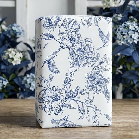 VCOOHM Blue Floral Wrapping Paper Roll - 17 Inches x 9.8 Feet - Vintage Blue Wrapping Paper for Birthday, Wedding, Bridal Shower, Chrismtas and Mother's Day Gifts in Saudi Arabia
