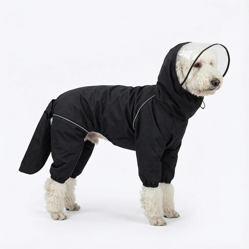Dog Raincoat for Medium Large Dogs,rain Jacket Coat, Full Leg Coverage Waterproof Rain Suit with Detachable Hood & Tail, Reflective Strips，Labrador Retriever (Black for Boy, XXX-Large) in Saudi Arabia