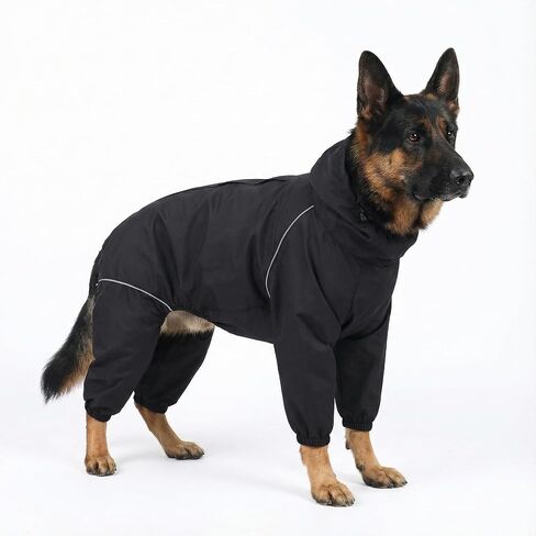 Dog Raincoat for Medium Large Dogs,rain Jacket Coat, Full Leg Coverage Waterproof Rain Suit with Detachable Hood & Tail, Reflective Strips，Labrador Retriever (Black for Boy, XXX-Large) in Saudi Arabia