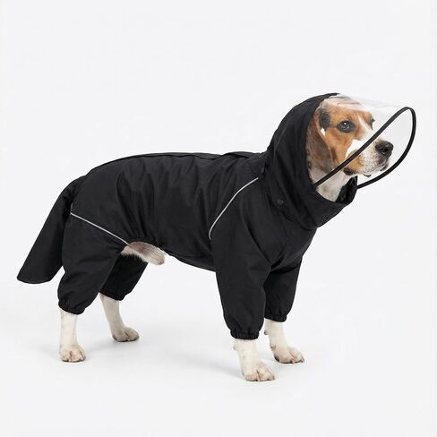Dog Raincoat for Medium Large Dogs,rain Jacket Coat, Full Leg Coverage Waterproof Rain Suit with Detachable Hood & Tail, Reflective Strips，Labrador Retriever (Black for Boy, XXX-Large) in Saudi Arabia