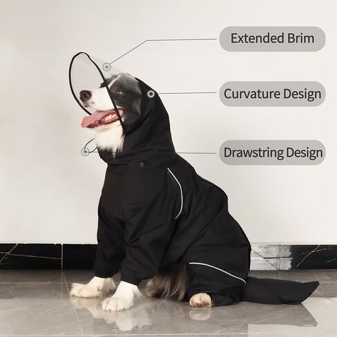 Dog Raincoat for Medium Large Dogs,rain Jacket Coat, Full Leg Coverage Waterproof Rain Suit with Detachable Hood & Tail, Reflective Strips，Labrador Retriever (Black for Boy, XXX-Large) in Saudi Arabia