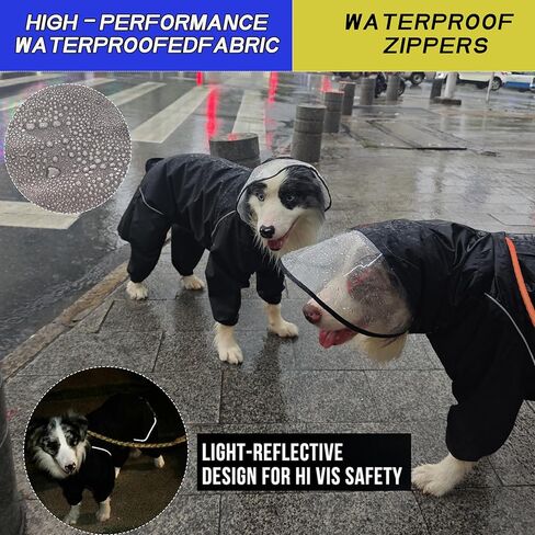 Dog Raincoat for Medium Large Dogs,rain Jacket Coat, Full Leg Coverage Waterproof Rain Suit with Detachable Hood & Tail, Reflective Strips，Labrador Retriever (Black for Boy, XXX-Large) in Saudi Arabia