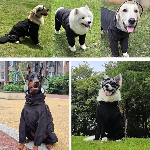 Dog Raincoat for Medium Large Dogs,rain Jacket Coat, Full Leg Coverage Waterproof Rain Suit with Detachable Hood & Tail, Reflective Strips，Labrador Retriever (Black for Boy, XXX-Large) in Saudi Arabia