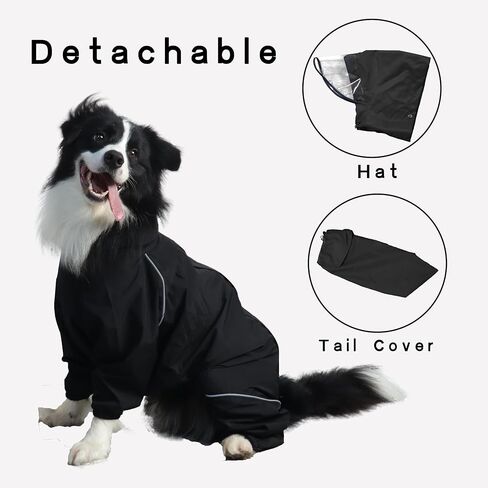 Dog Raincoat for Medium Large Dogs,rain Jacket Coat, Full Leg Coverage Waterproof Rain Suit with Detachable Hood & Tail, Reflective Strips，Labrador Retriever (Black for Boy, XXX-Large) in Saudi Arabia