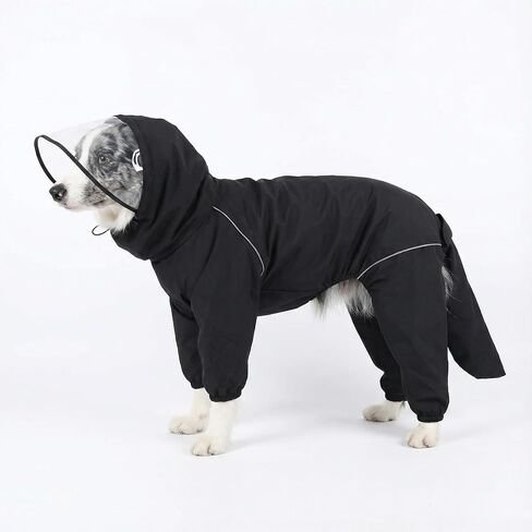 Dog Raincoat for Medium Large Dogs,rain Jacket Coat, Full Leg Coverage Waterproof Rain Suit with Detachable Hood & Tail, Reflective Strips，Labrador Retriever (Black for Boy, XXX-Large) in Saudi Arabia